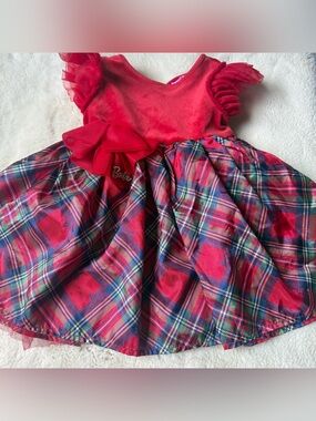 Barbie Christmas Dress 2T Plaid Velvet Ruffle Bow Toddler Mattel